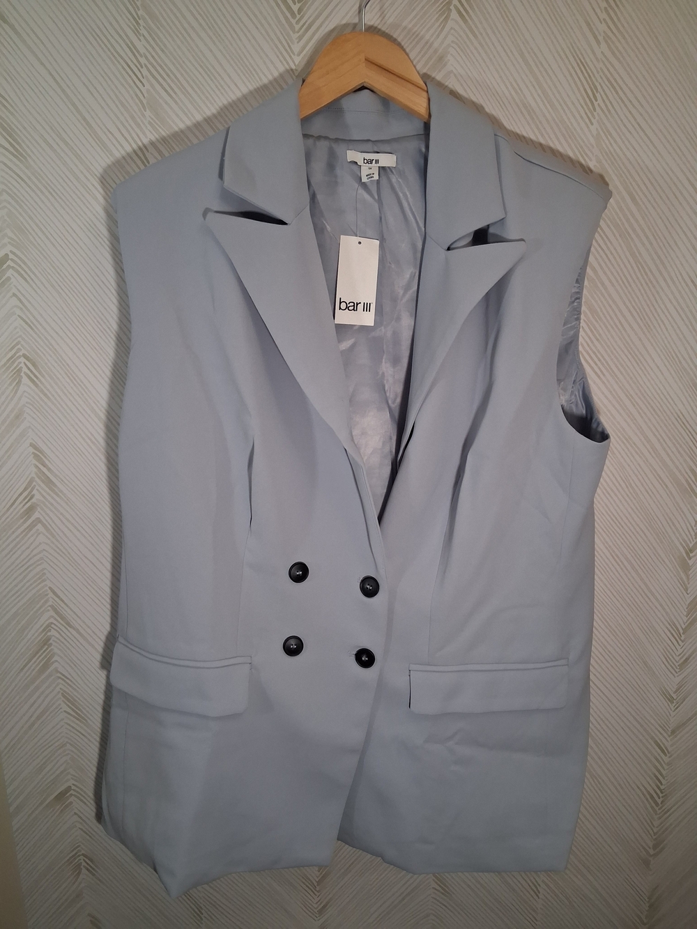 Bar III Pale Blue Double-Breasted Sleeveless Blazer